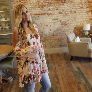 Blush floral lace detail boho tunic